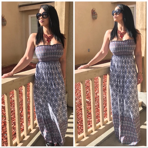 Last 2❗️Pretty! Tube Smocking Printed Maxi Dress - Picture 5 of 7